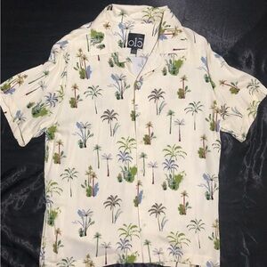 Cream and Green Casual Button Down Shirt with Tropical Print